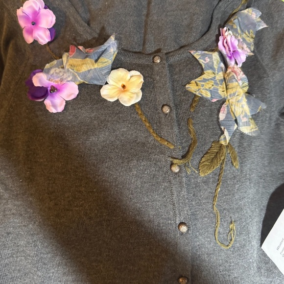 Embroided Cardigan Floral Embellishments Faded Blue Sz S and M - Picture 3 of 8